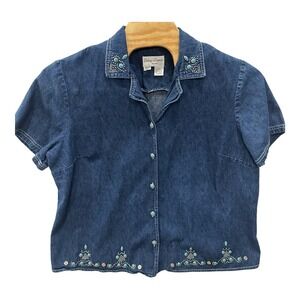 Vintage‎ Betsy Lauren Denim Button Up Turquoise Silver Top Size 22W Southwest